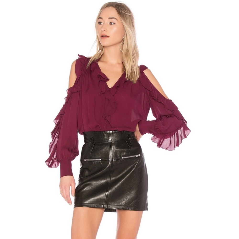 Parker silk cold shoulder‎ ruffle blouse